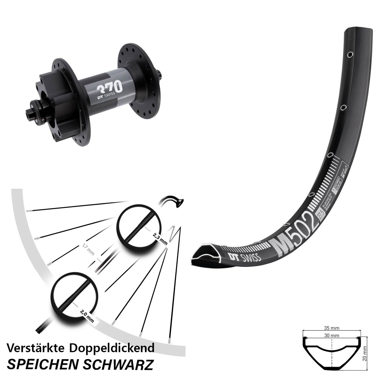 27,5 Zoll DT Swiss M 502-370 Disc Laufrad für Schnellspanner