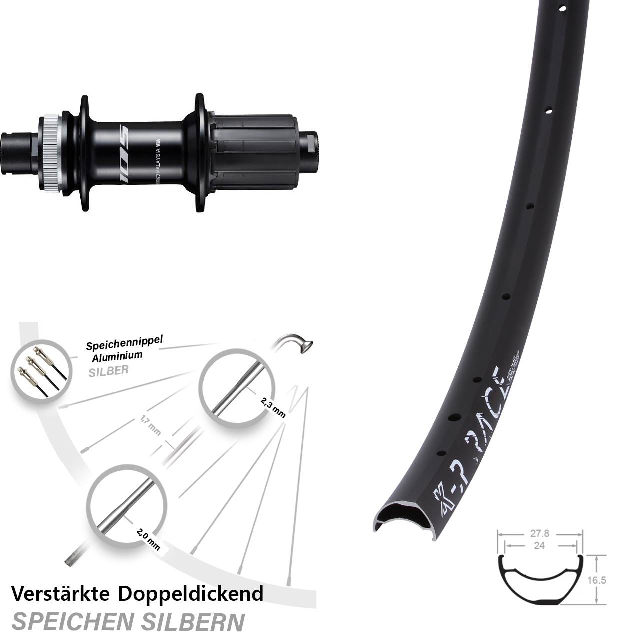 28 Zoll KX-R Race Shimano 105 Centerlock Hinterrad 12x142 8-12 fach HG
