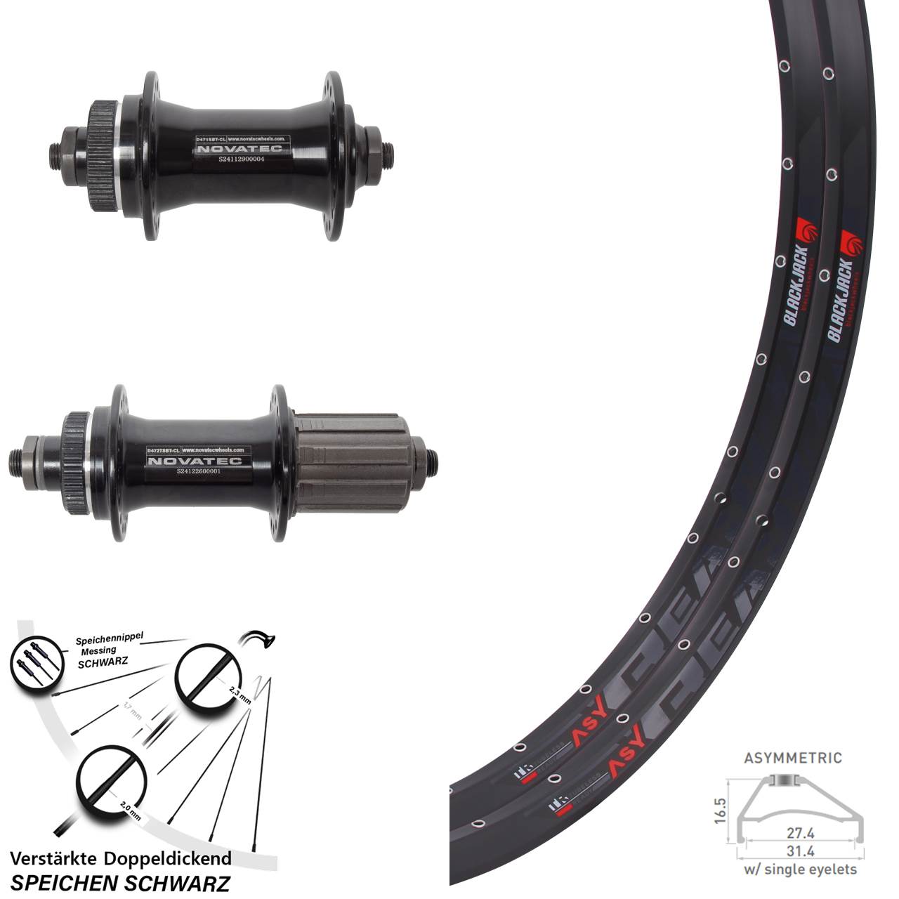 Laufradsatz Centerlock 27,5 Zoll Rodi Ready 27 Novatec D471 D472 8-12 fach HG QR