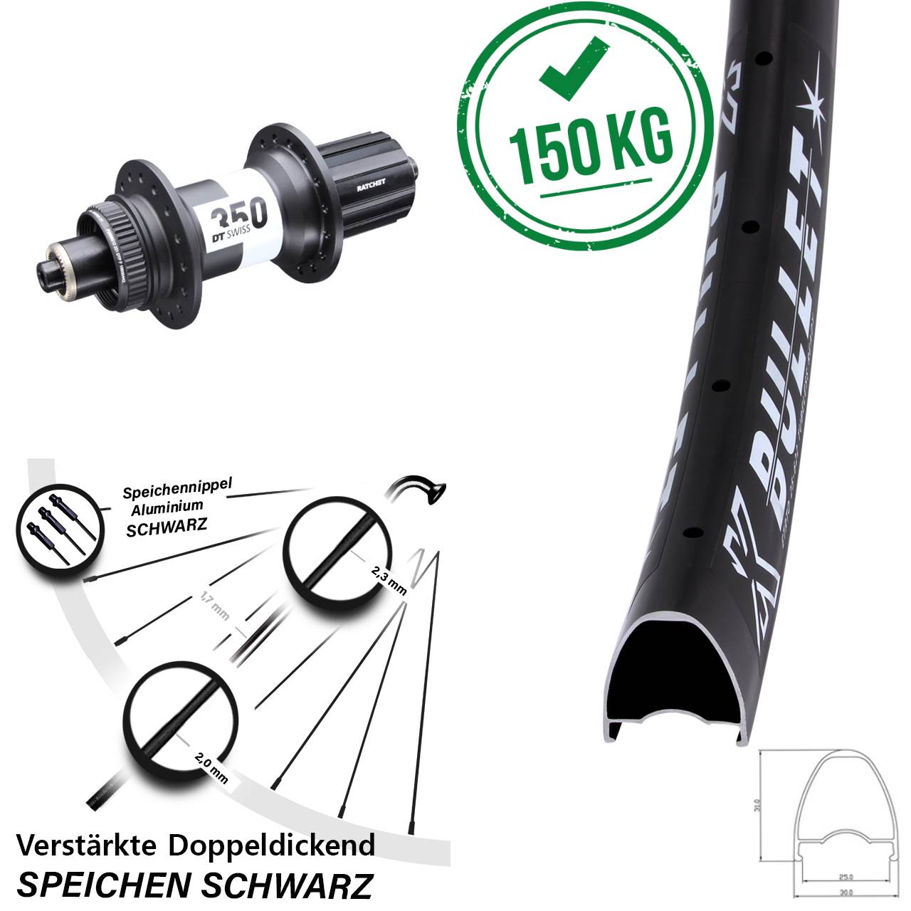 KX Bullet DT Swiss 350 Ratchet 36 28 Zoll Disc Laufrad QR 8-11 fach HG