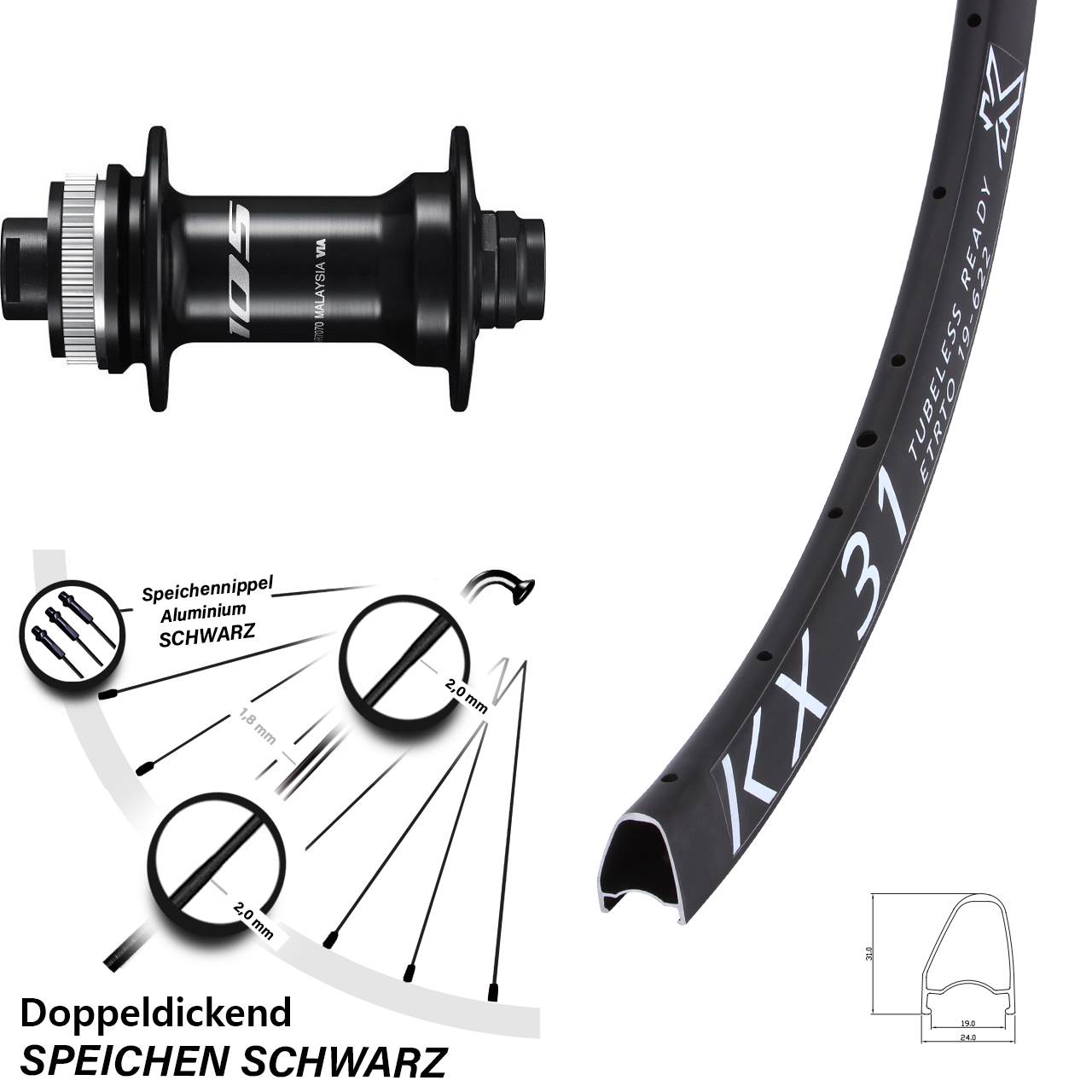 Vorderrad Centerlock 28 Zoll KX 31 Shimano 105 12x100