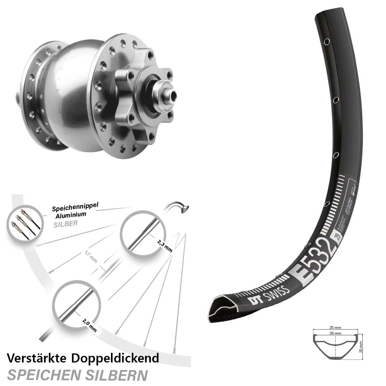 SON 28 DT Swiss E 532 29 Zoll Disc Vorderrad mit Nabendynamo für Schnellspanner