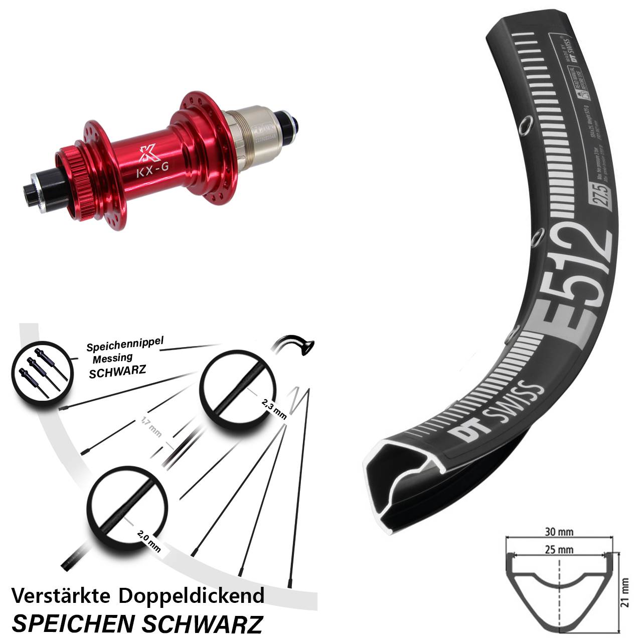 Centerlock Hinterrad 29 Zoll DT Swiss E512 KX-G rot SRAM XDR QR