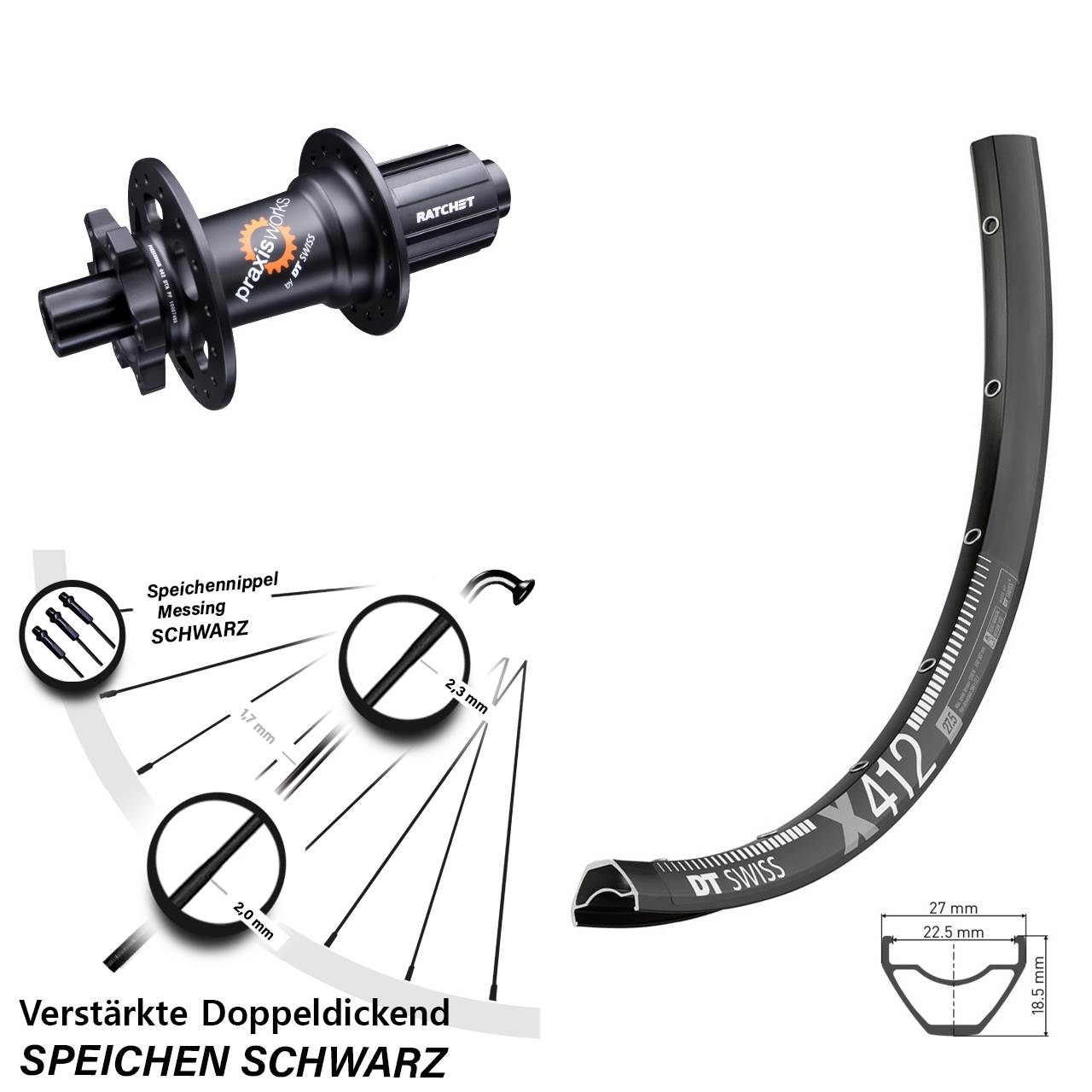 29 Zoll Hinterrad 6-Loch DT Swiss X 412-350 8-11 fach HG 12x142