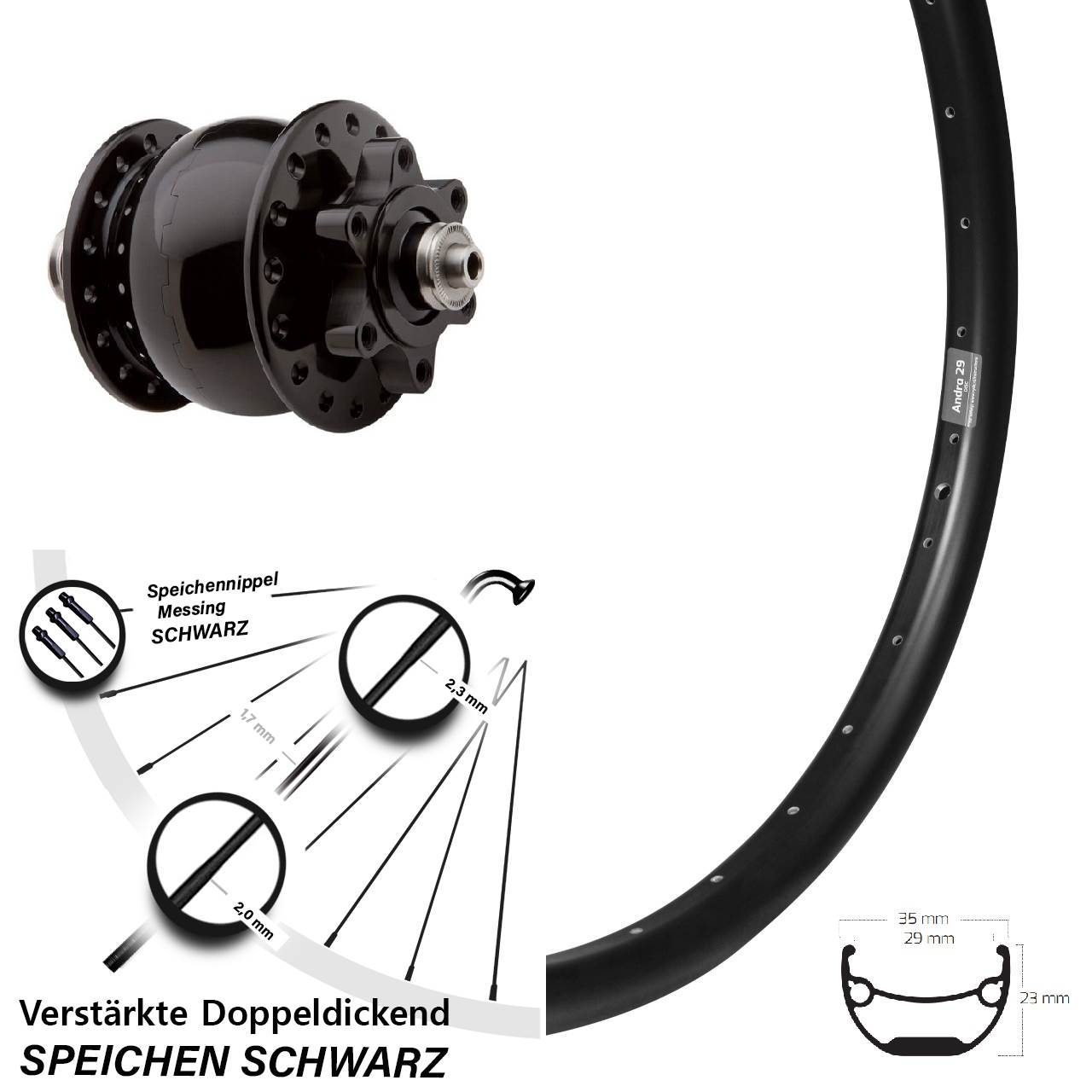 Nabendynamovorderrad 6-Loch für Schnellspanner 26 Zoll Ryde Andra 29 SON 28