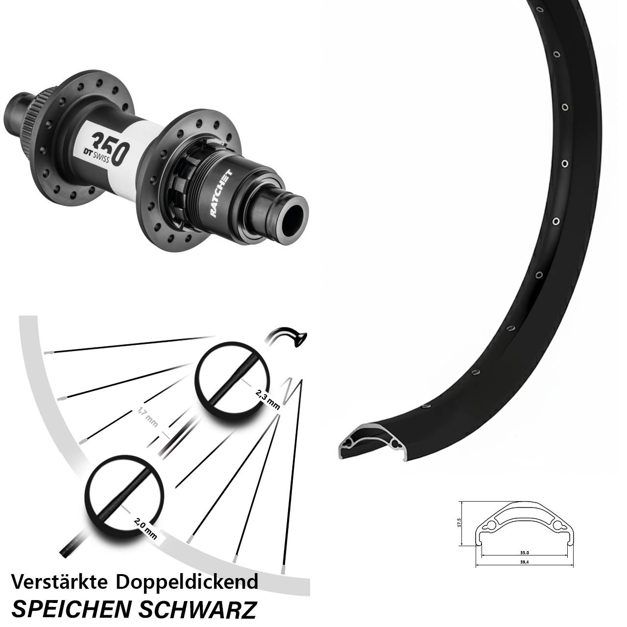Hinterrad 29 Zoll Ryde Disc 35 DT Swiss 350 XD 11-12 fach 12x148