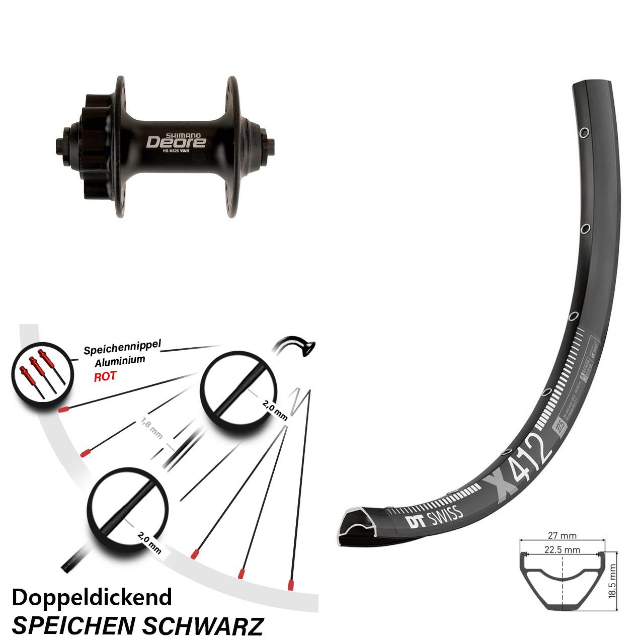 29 Zoll DT Swiss X412 Shimano Deore 6-Loch Vorderrad QR