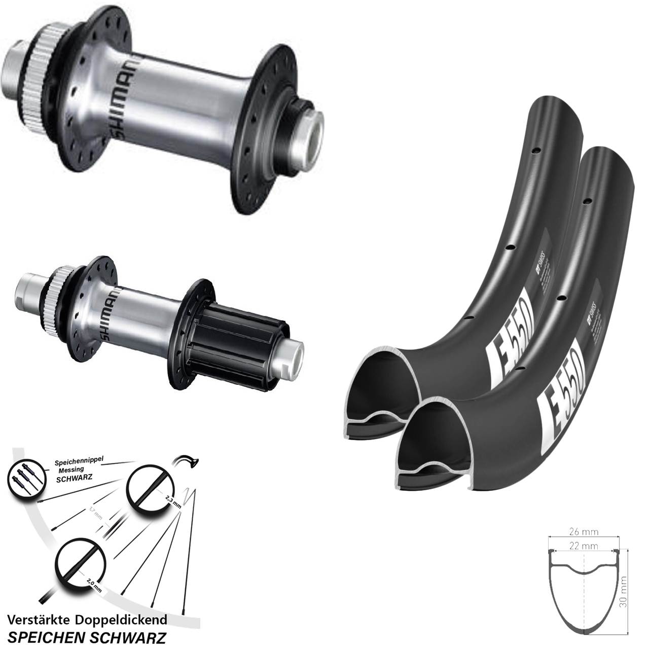 28 Zoll DT Swiss E 550 Shimano GRX RS770 Disc Laufrad-Satz 12x100/142 8-12 fach