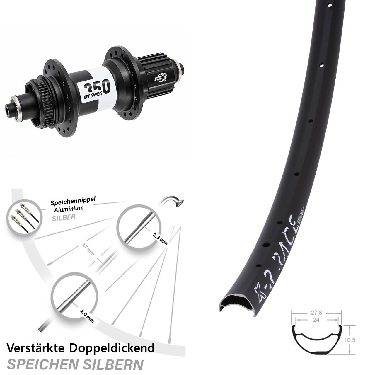 KX-R Race DT Swiss 350 Ratchet 36 Disc Hinterrad für Schnellspanner Micro Spline