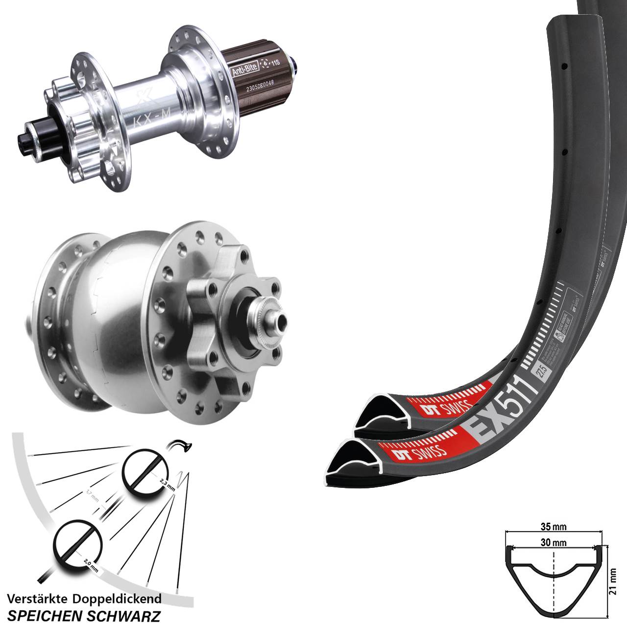 Disc Laufrad-Satz 29 Zoll DT Swiss EX 511 KX-M SON 28 8-12 fach für Schnellspanner