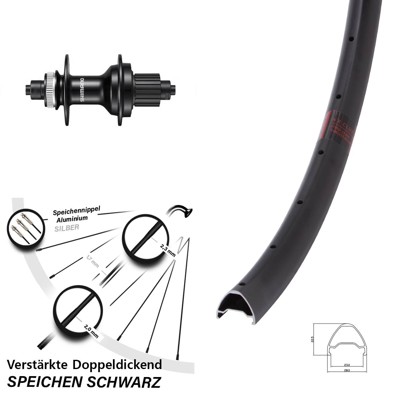 Disc Laufrad 26 Zoll KX Clue Shimano FH-MT500 Micro Spline QR