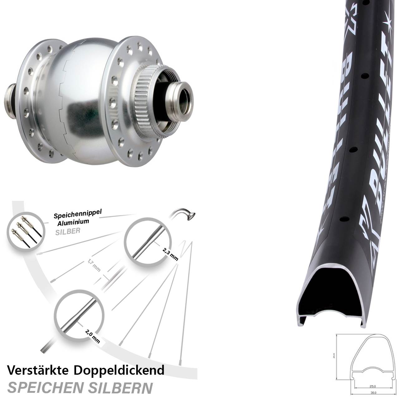 Centerlock Vorderrad mit Dynamo 28-29 Zoll KX Bullet OS SON 28 silbern 12x100