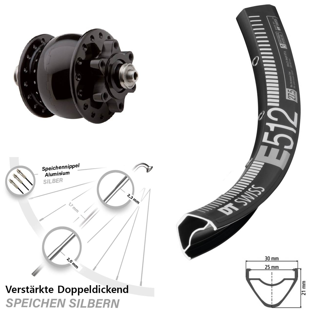 DT Swiss E512 SON 28 Disc 6-Loch Nabendynamo 29 Zoll Vorderrad für Schnellspanner