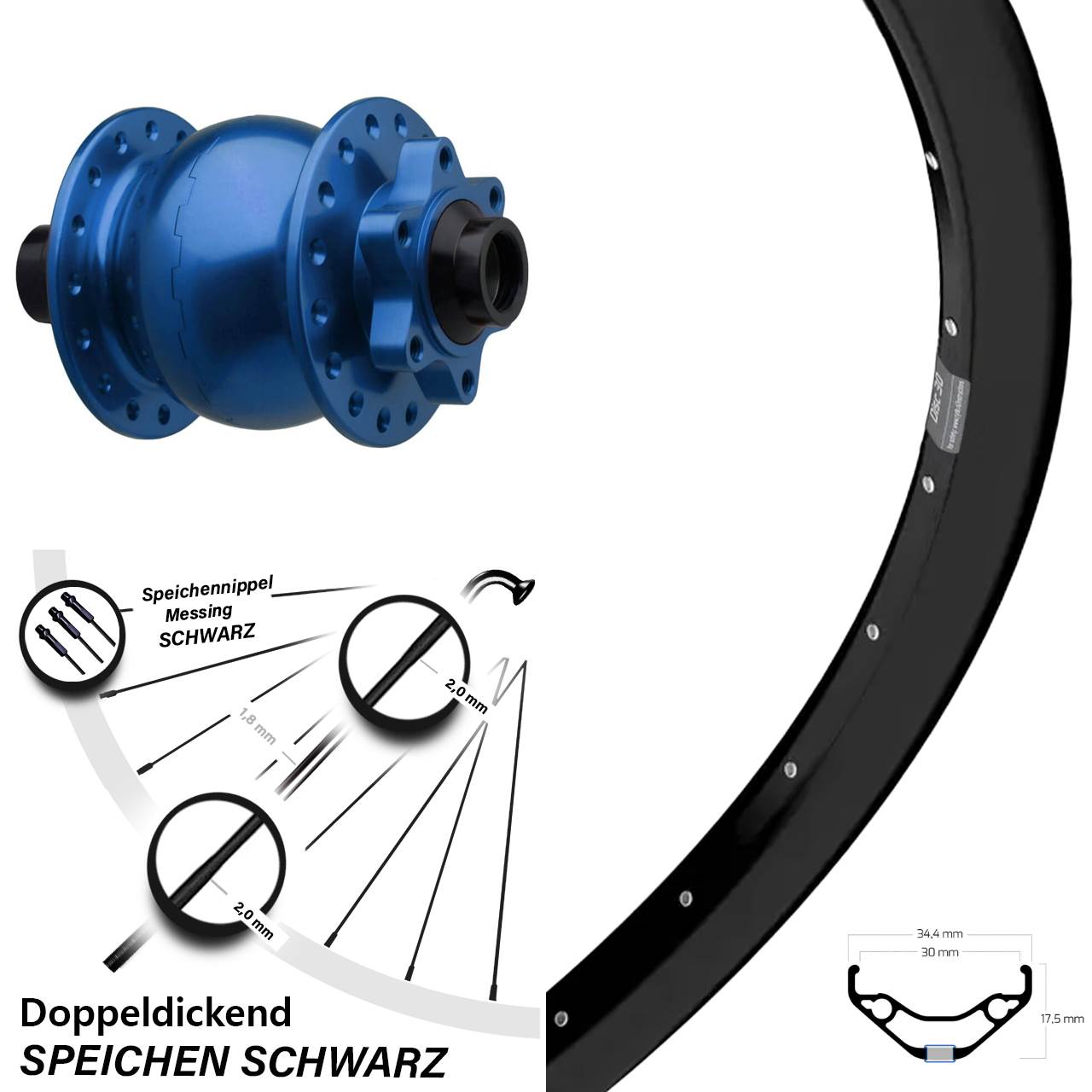 SON 28 blau Ryde Disc 30 29 Zoll Vorderrad mit Nabendynamo 6-Loch 15x110 Boost