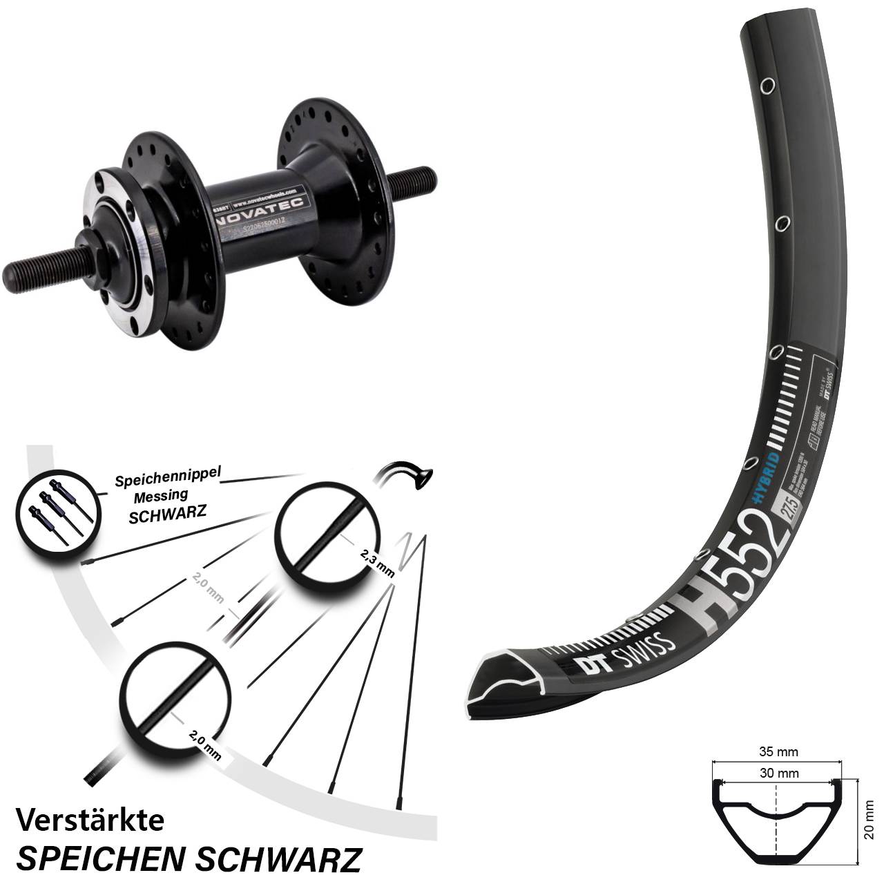 DT Swiss H552 Novatec D763 29 Zoll Disc Vorderrad Vollachse