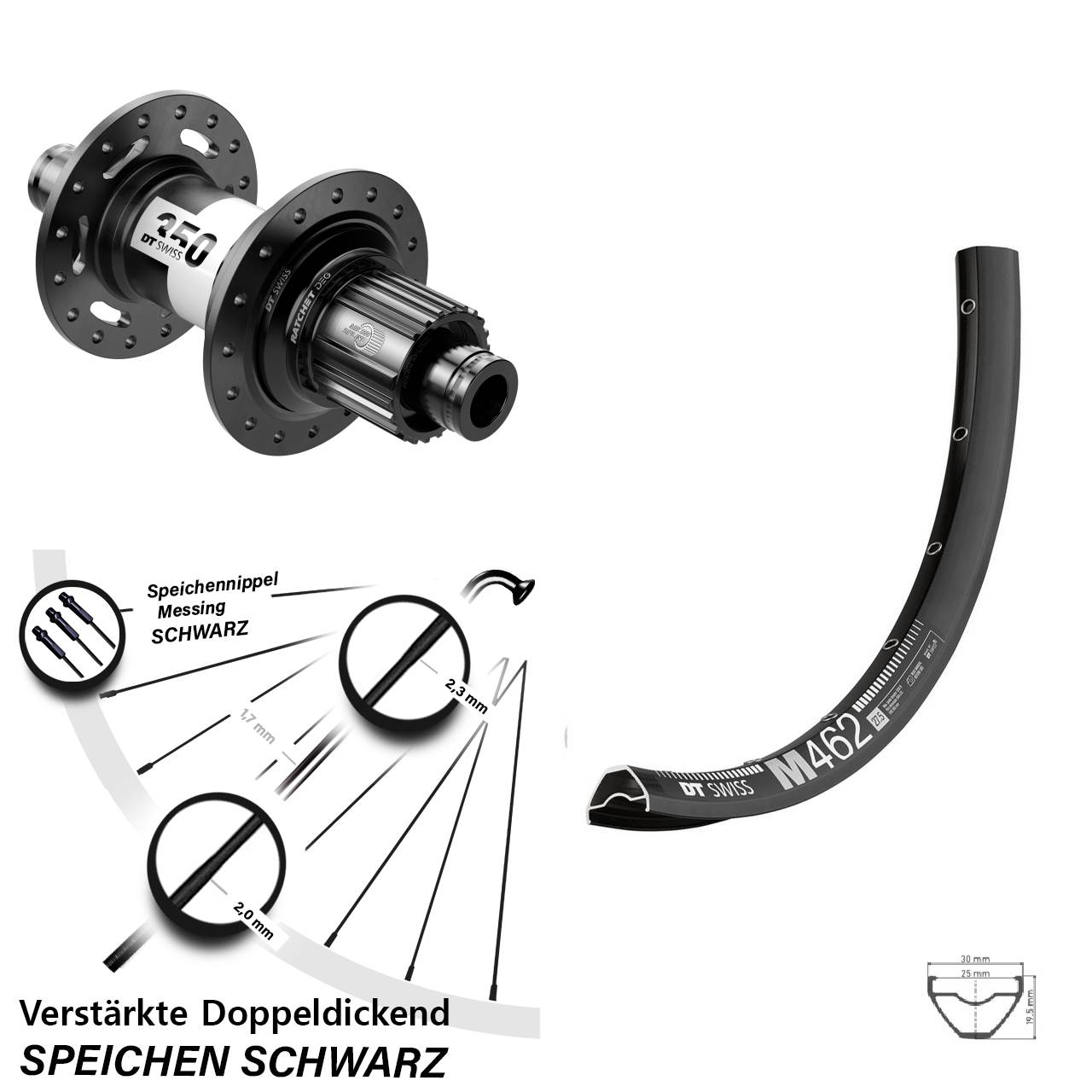 27,5 Zoll DT Swiss M462-350 DEG 72 Centerlock Hinterrad 12x148 Shimano Micro Spline