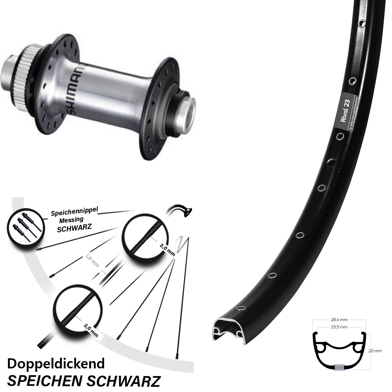 Vorderrad Centerlock 12x100 27,5 Zoll Ryde Rival 23 Shimano RS770