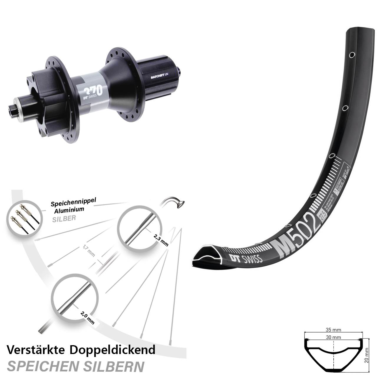 Disc Hinterrad 29 Zoll DT Swiss M 502-370 8-11 fach für Schnellspanner