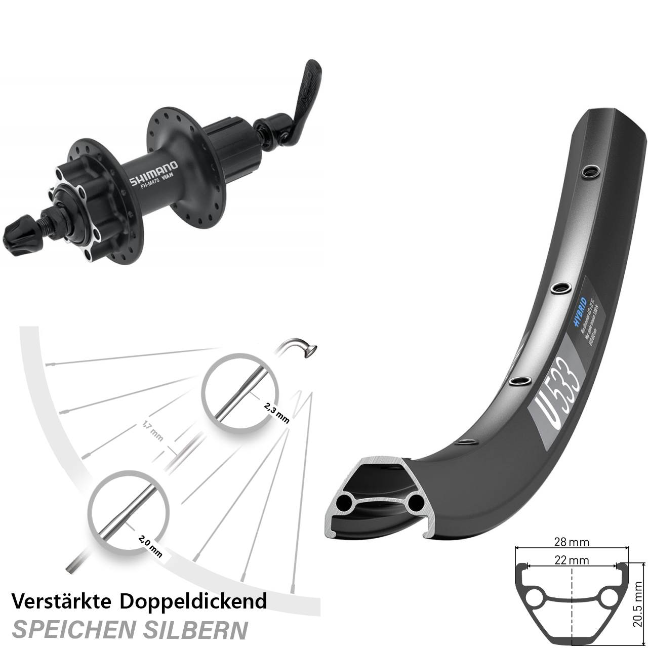 Disc Hinterrad 28-29 Zoll DT Swiss U533 Shimano Alivio 8-11 fach HG QR