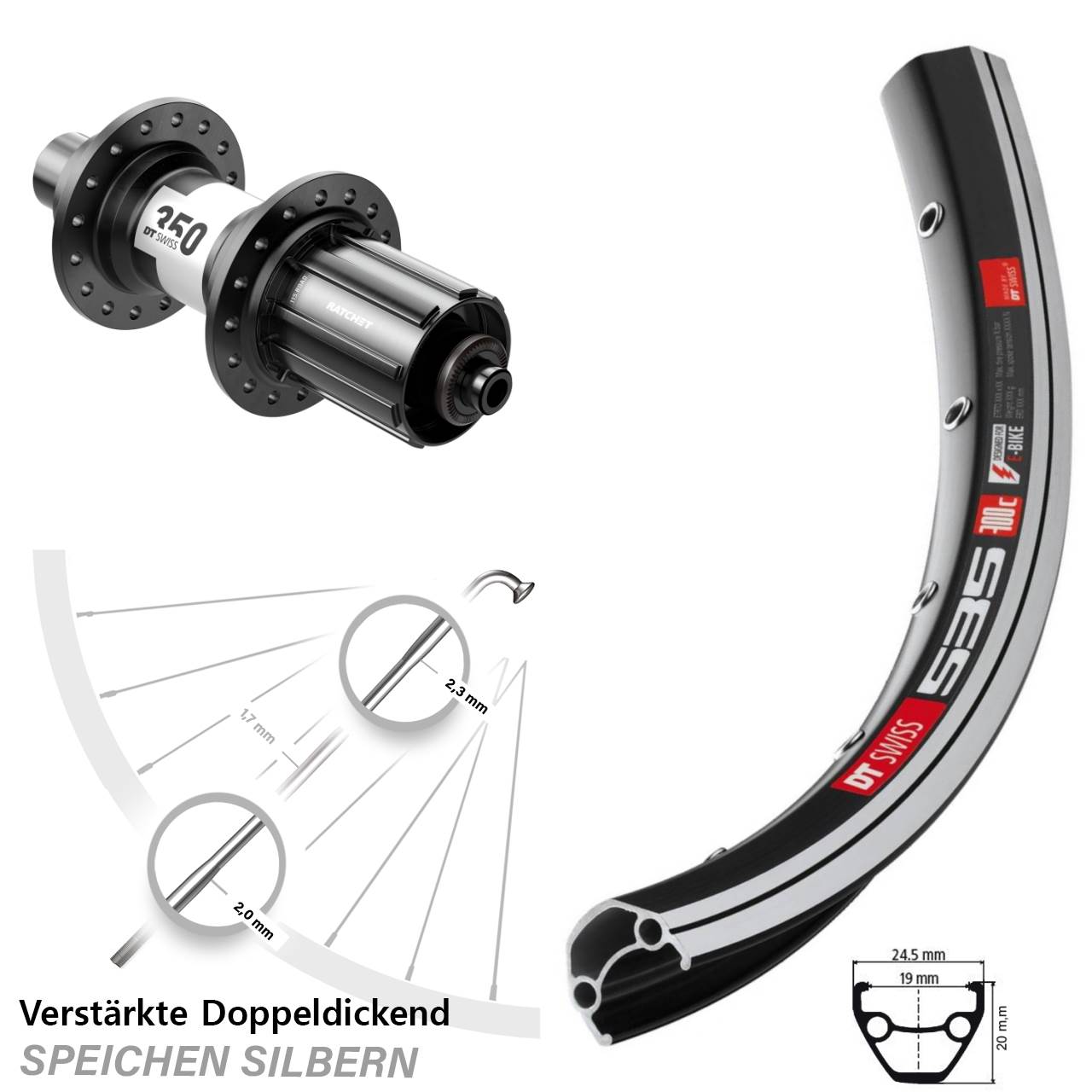 28 Zoll Hinterrad DT Swiss 350-535 Ratchet 36 5x130 mm 11-12 fach