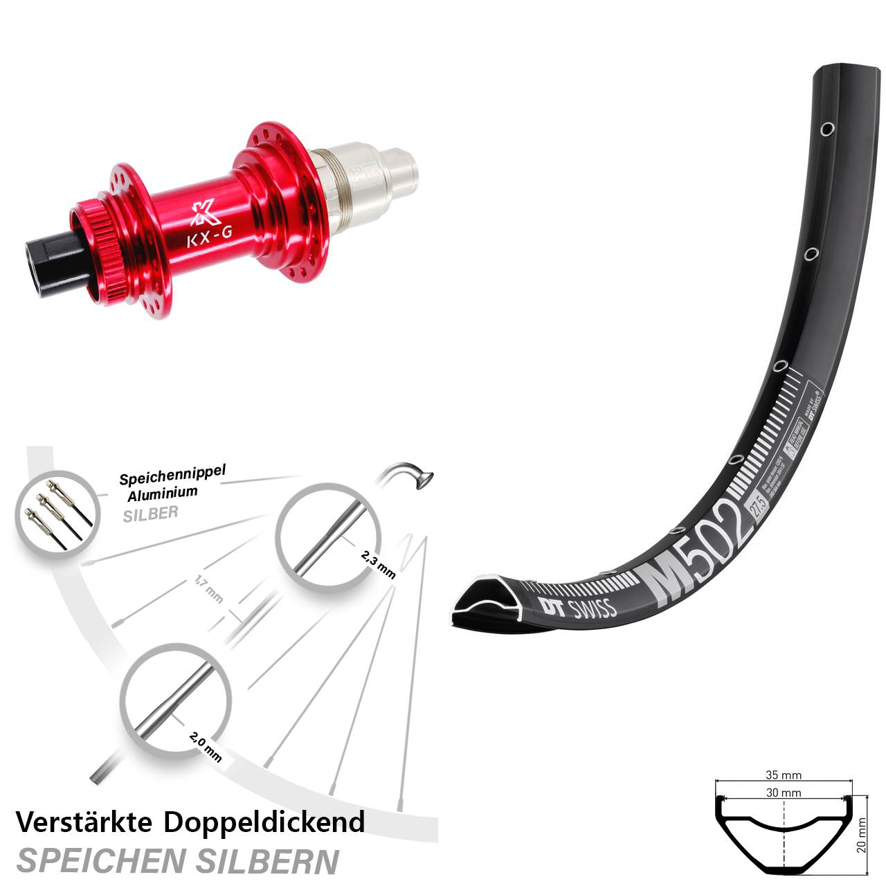 DT Swiss M 502 KX-G rot 29 Zoll Hinterrad Centerlock 12x142 SRAM XDR