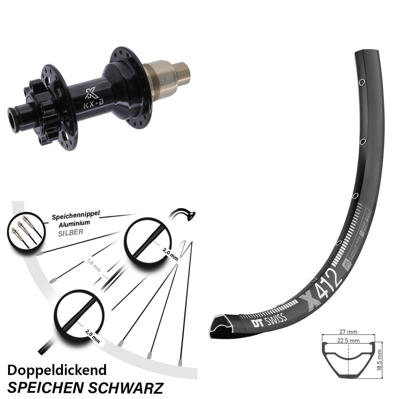 DT Swiss X 412 KX-B 28-29 Zoll Disc Laufrad 12x148 SRAM XD