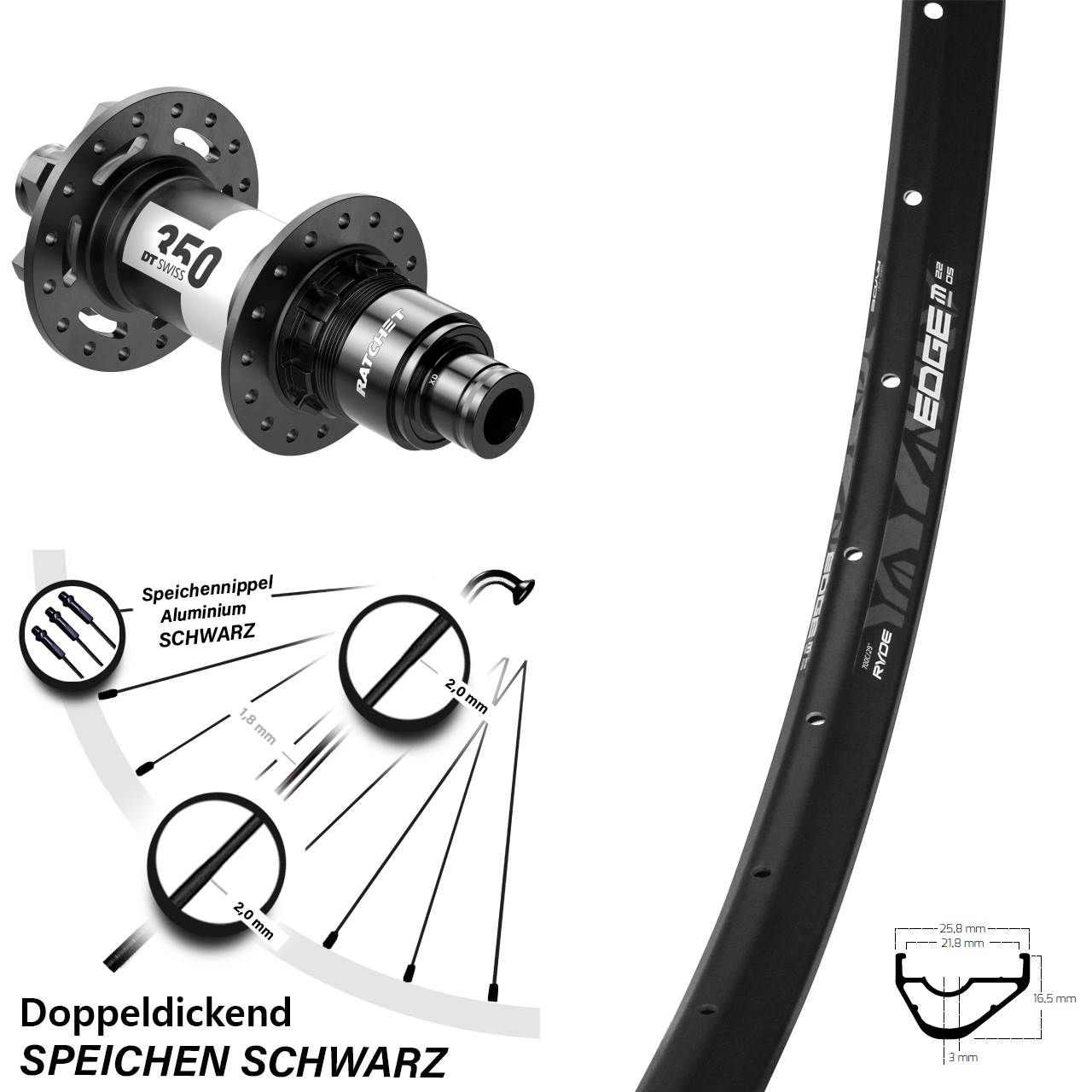Ryde Edge M22 DT Swiss 350 29 Zoll Disc Hinterrad 12x148 XD