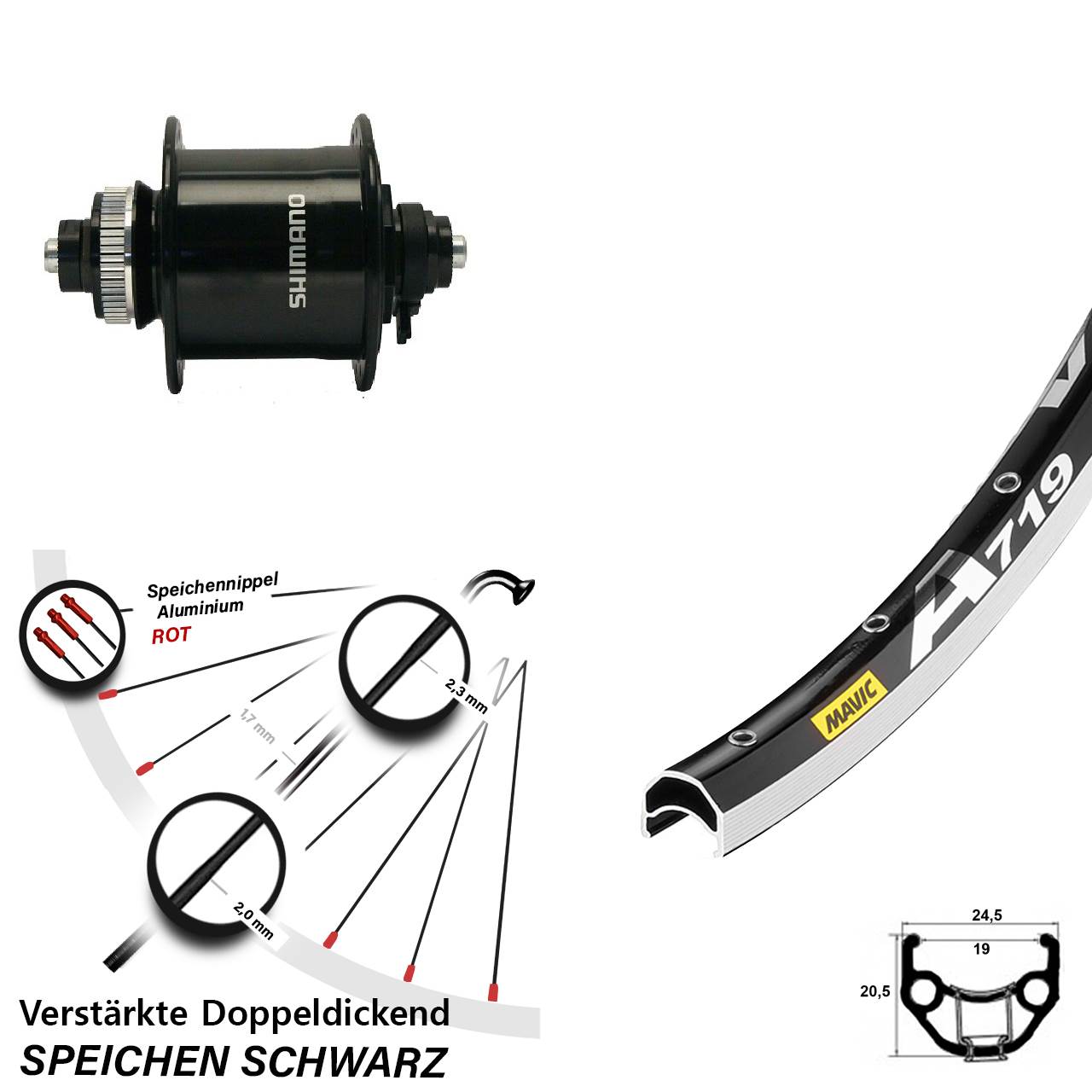 Shimano DH-UR700-3D Mavic A 719 Vorderrad 28 Zoll