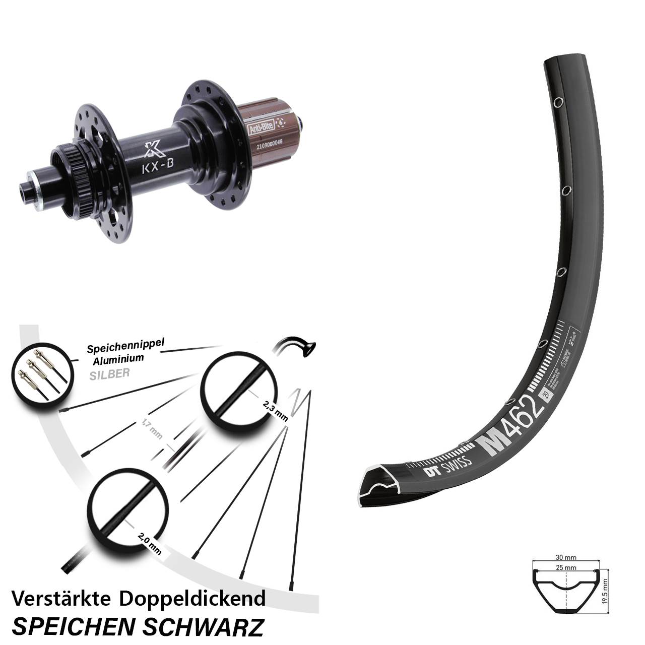 DT Swiss M 462 KX-B 650B Disc Hinterrad für Schnellspanner Boost 8-12 fach
