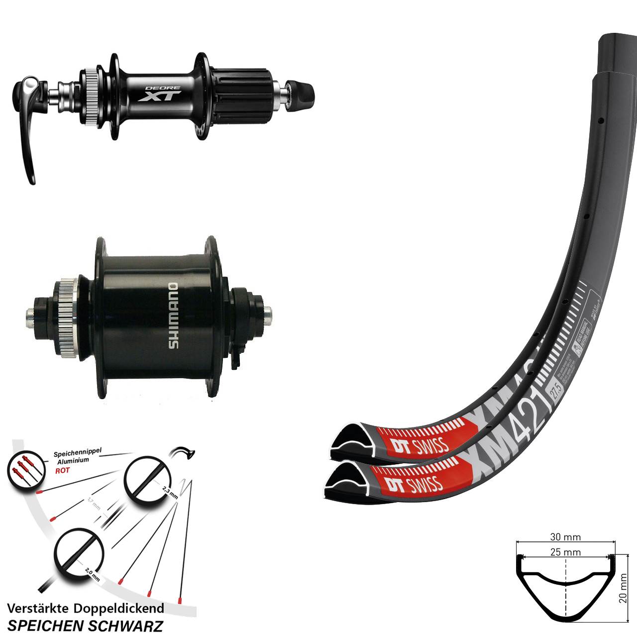 DT Swiss XM421 Shimano DH-UR700-3D XT 29 Zoll Disc Laufradsatz QR 8-11 fach