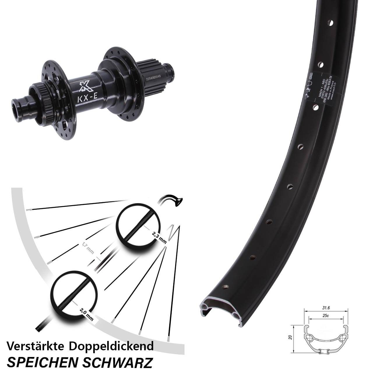 Disc Laufrad 12x148 20 Zoll Mach1 Kargo KX-E Shimano Micro Spline