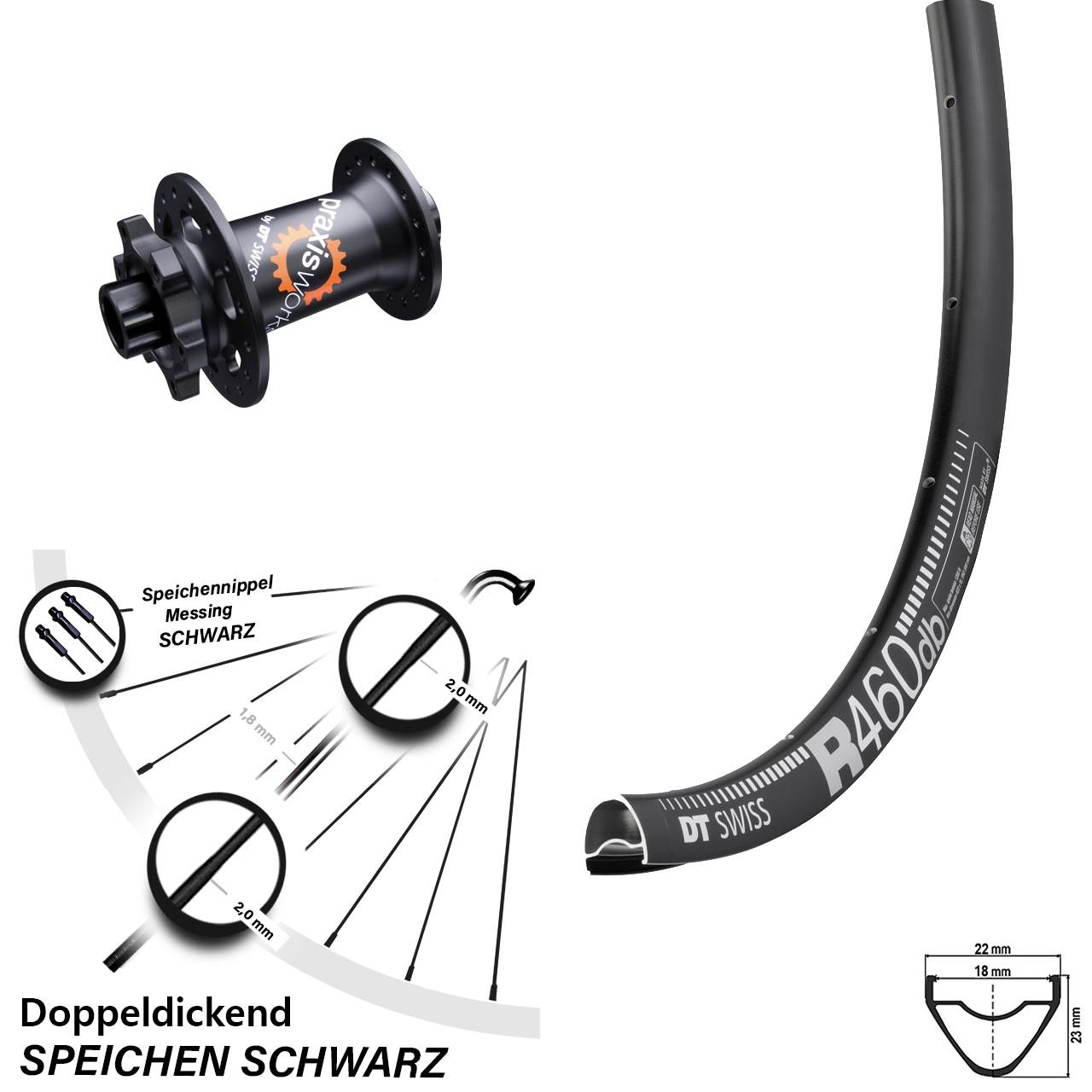 28 Zoll Vorderrad 6-Loch DT Swiss 350 Steckachse 15x100 mit 460 Felge