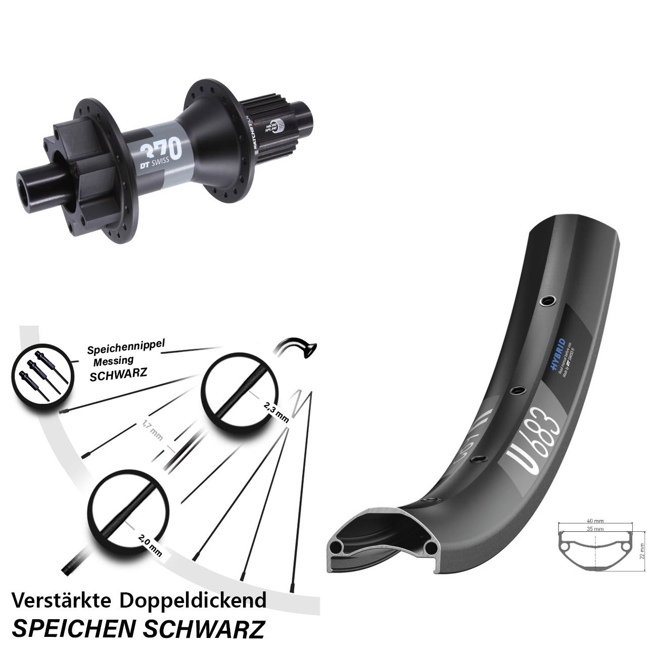 Boost Hinterrad 6-Loch 12x148 27,5 Zoll DT Swiss U683 DT Swiss 370 Micro Spline