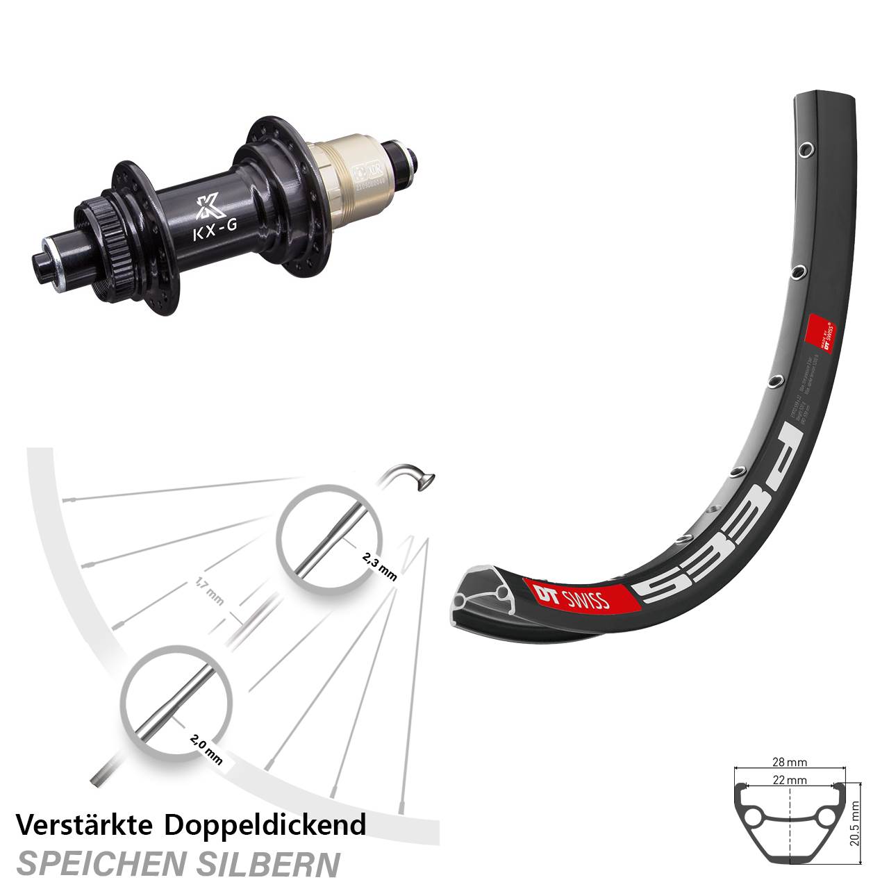 28-29 Zoll DT Swiss 533d KX-G Disc Laufrad für Schnellspanner SRAM XDR