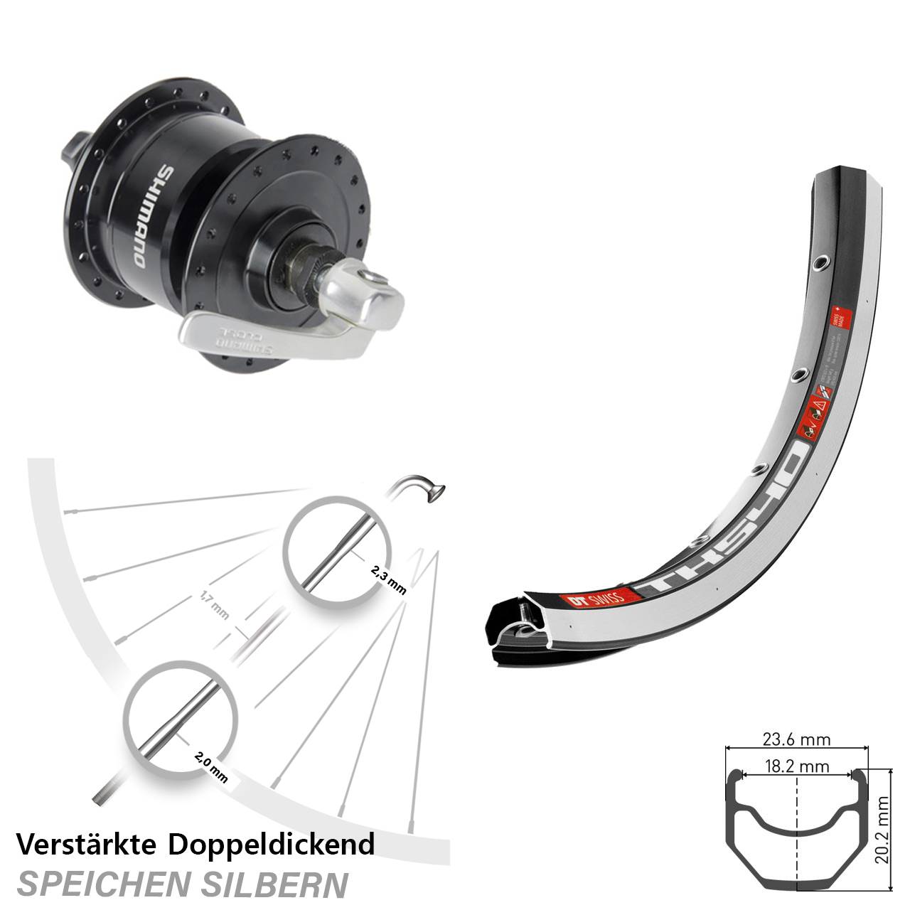 28 Zoll DT Swiss TK 540 Shimano DH3N72 Vorderrad mit Nabendynamo QR