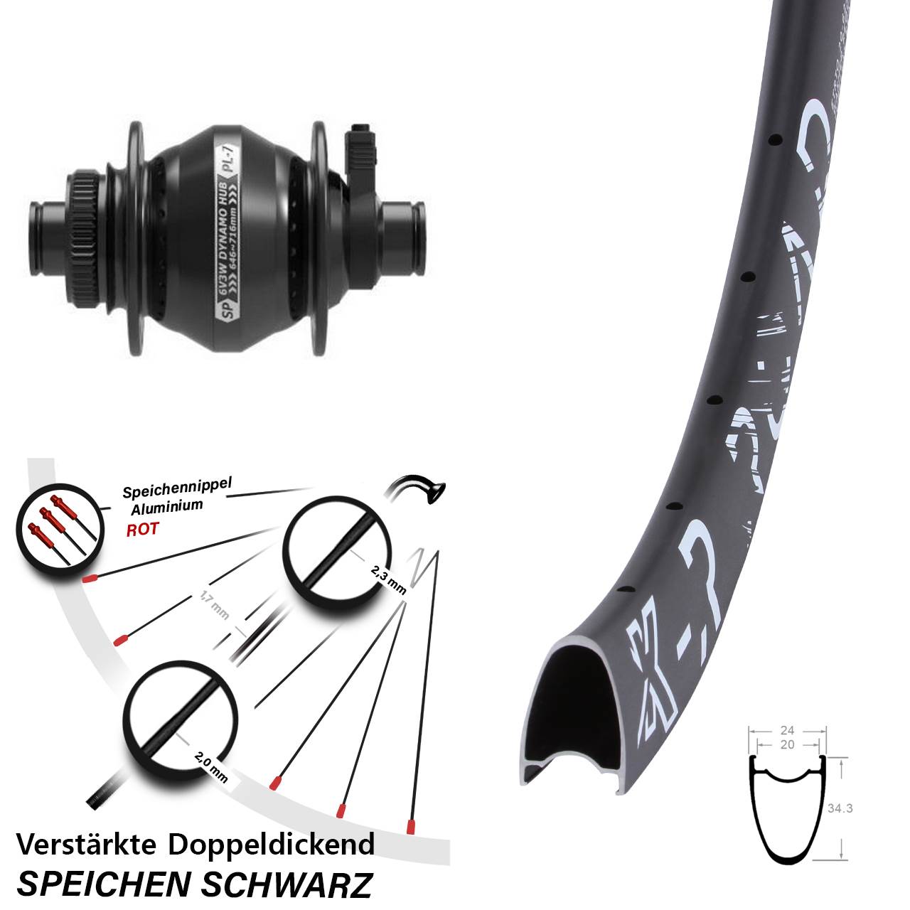 Disc Nabendynamovorderrad 29 Zoll KX-R Road Shutter Precision PL-7 12x100