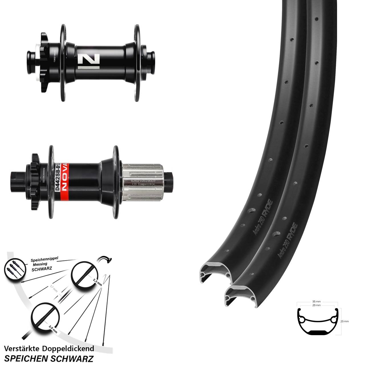 Laufradsatz 6-Loch Ryde Andra 29 Zoll Novatec D041SB D442 8-12 fach HG 15x110 12x148 Boost