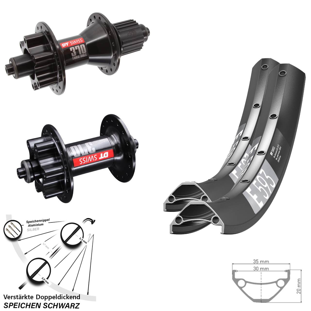 Laufradsatz 6-Loch QR 29 Zoll DT Swiss E 593-370 Shimano Micro Spline