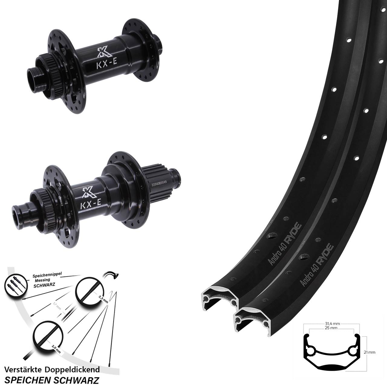 Ryde Andra 40 KX-E Heavy Duty 29 Zoll Disc Laufrad-Satz 15x110 12x148 Boost Micro Spline