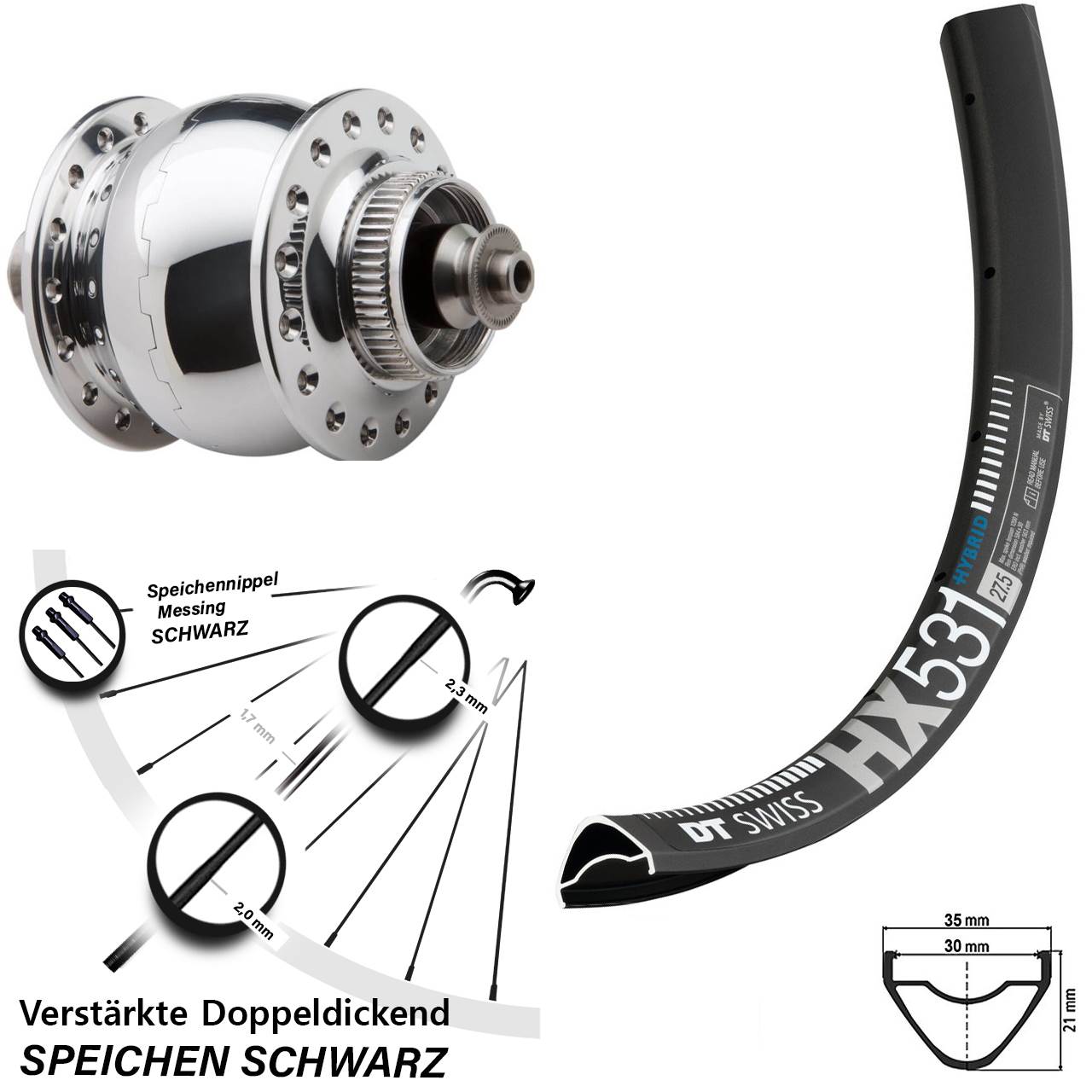 Disc Laufrad mit Nabendynamo QR 29 Zoll DT Swiss HX 531 SON 28 poliert