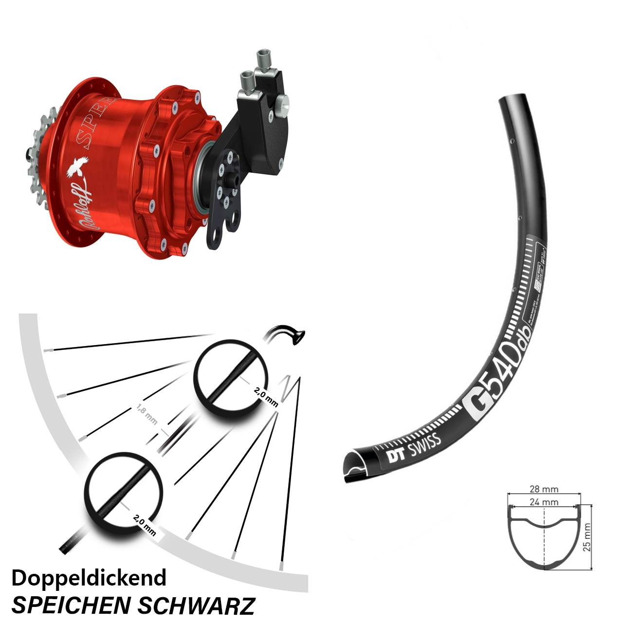 Disc Hinterrrad 28 Zoll DT Swiss G 540 Rohloff CC DB Tandem rot