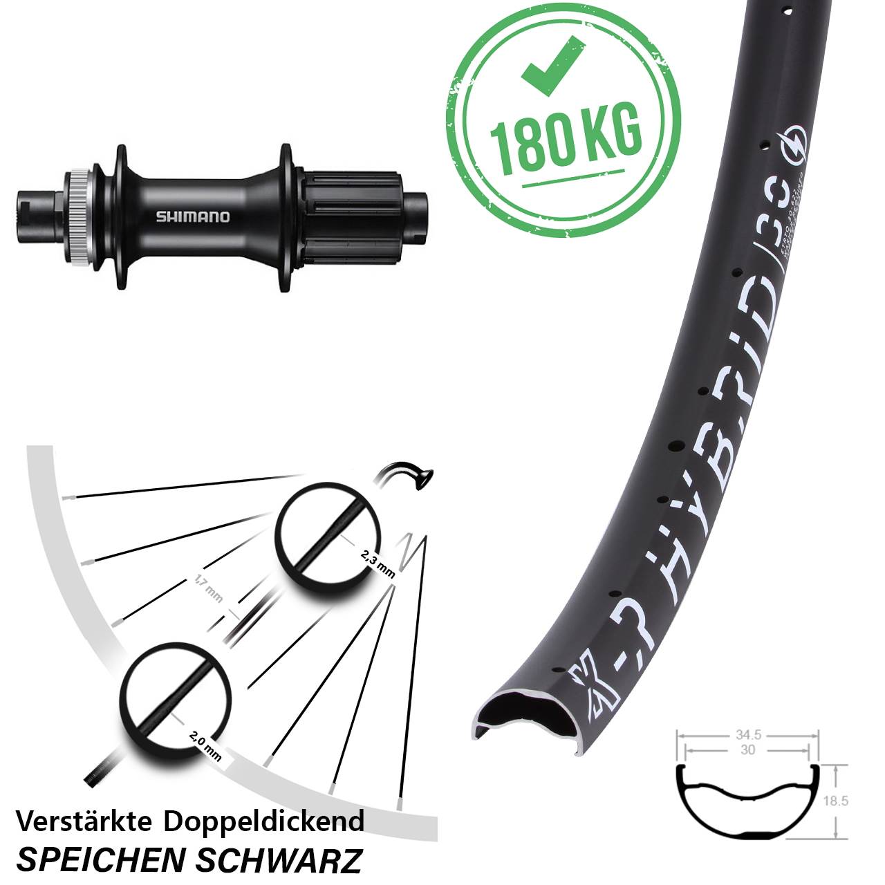 29 Zoll KX-R Hybrid 30 Shimano FH-MT400 Hinterrad Centerlock 12x142 8-11 fach