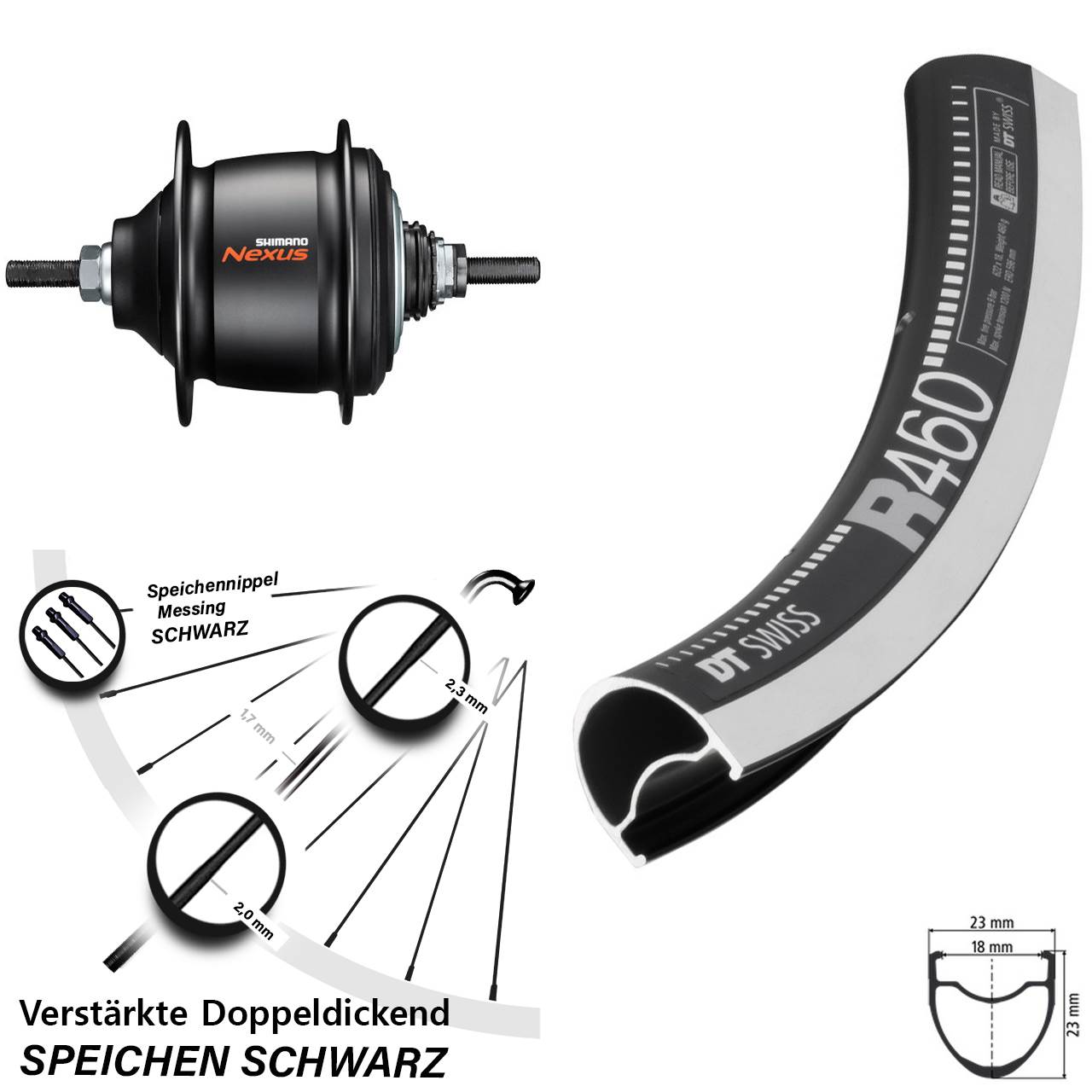 Hinterrad 28 Zoll Shimano Nexus 8 Gang DT Swiss R460 Freilauf