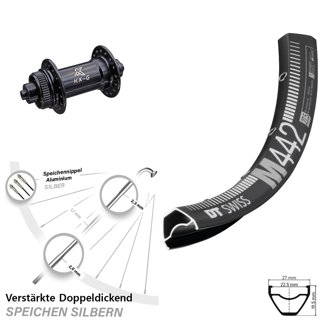 28 Zoll DT Swiss M 442 KX-G Disc Vorderrad für Schnellspanner