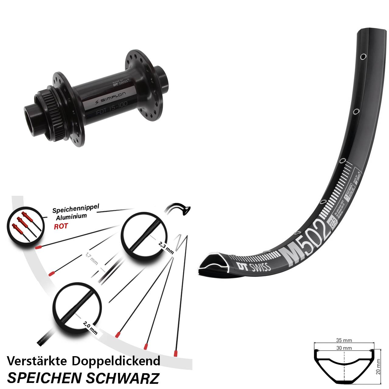 29 Zoll DT Swiss M502-370 Vorderrad Centerlock 15x100