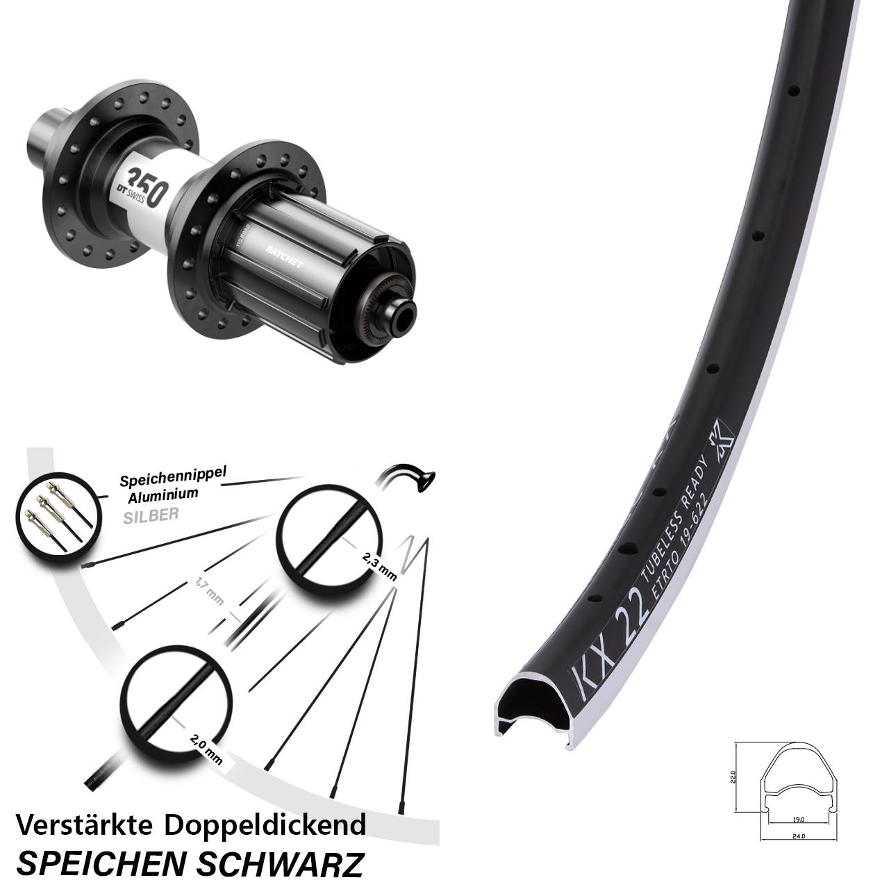 Hinterrad 28 Zoll KX 22 DT Swiss 350 11-12 fach HG QR