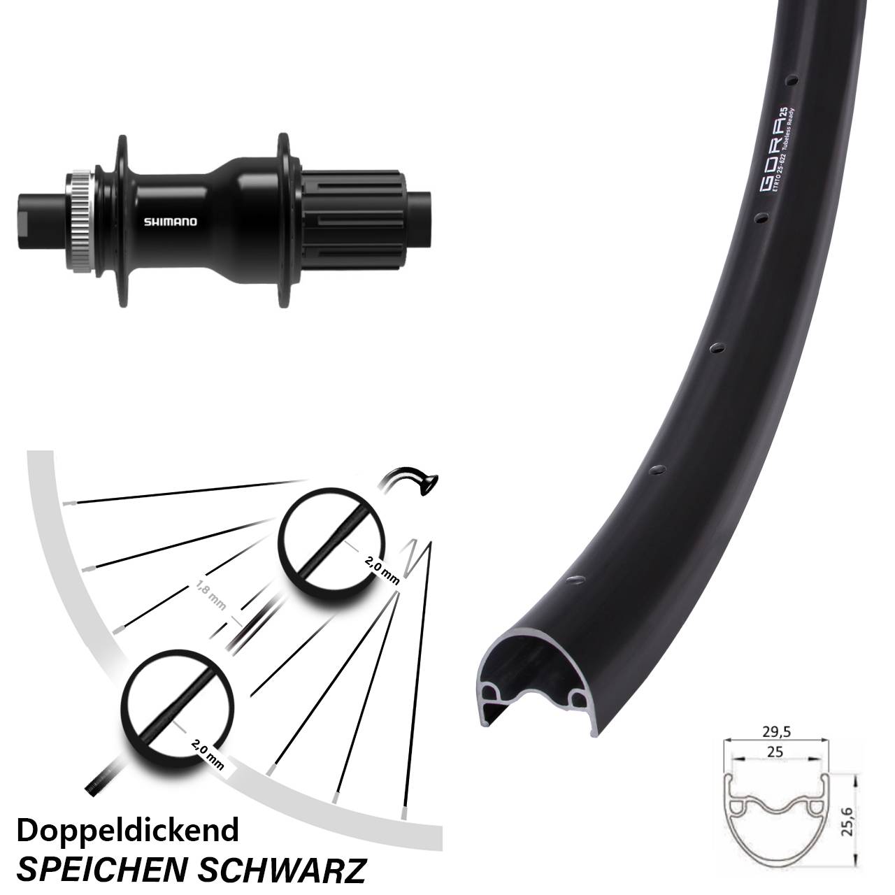 Disc Hinterrad 12x142 28-29 Zoll Gora 25 Shimano FH-TC500 11-12 fach