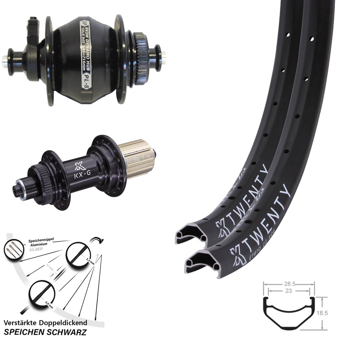 Laufradsatz Centerlock für Schnellspanner 20 Zoll KX-G Twenty Shutter PL-8 8-12 fach