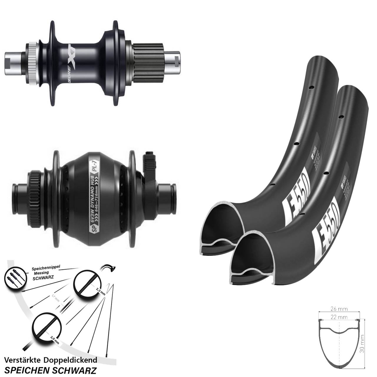 Disc Laufradsatz 12x100/142 28 Zoll DT Swiss E550 Shutter PL-7 Shimano XT Micro Spline