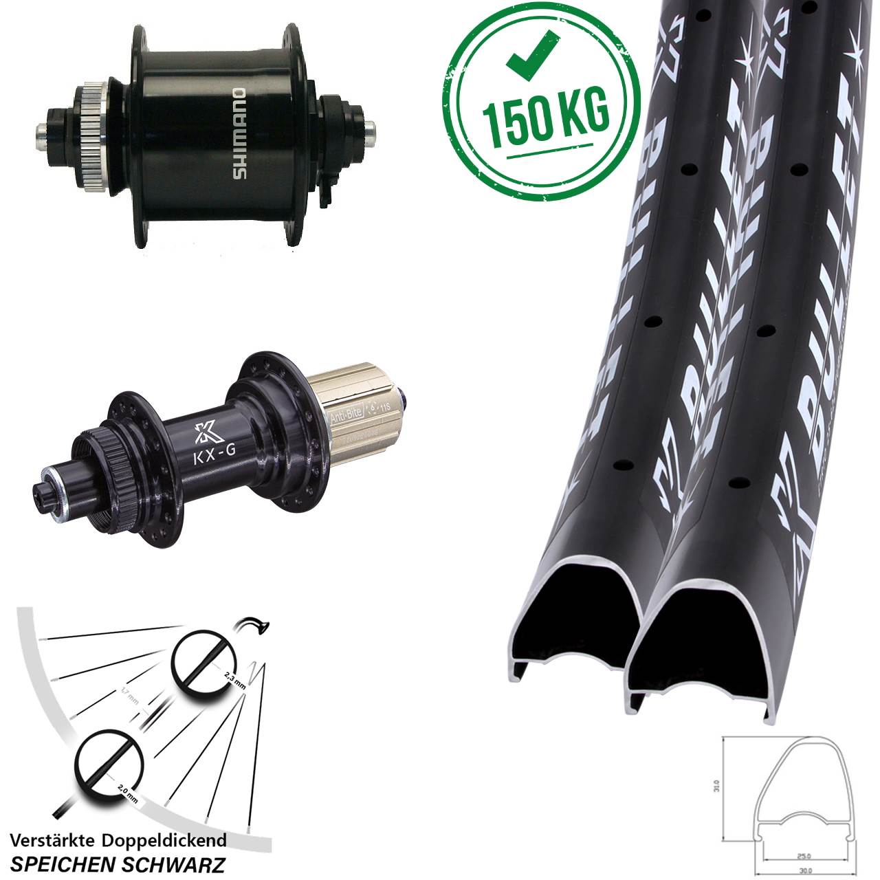 Laufradsatz Centerlock QR 29 Zoll KX-G Bullet OS Shimano DH-UR700 8-12 fach